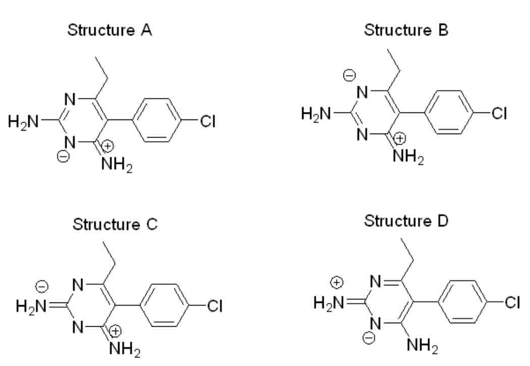 <p>Pyrimethamine has a number of possible resonance structures</p><p>Which of the following structures is NOT. A valid resonance structure for pyrimethamine?</p>