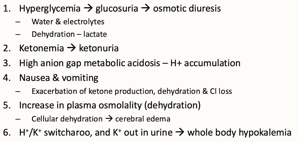 <p>is a complex metabolic condition resulting from insulin deficiency and increased counter-regulatory hormones, leading to elevated ketone bodies and acidosis. It often occurs in diabetic patients during periods of stress, infection, or inadequate insulin administration</p>