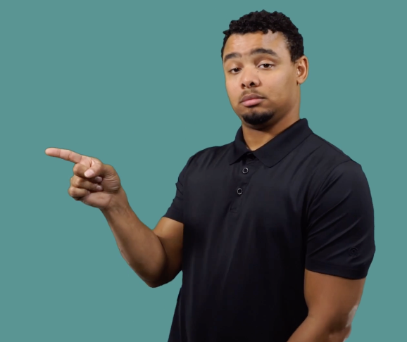 <p>Raise your eyebrows when you point</p>