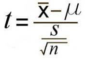 <p>t = (x̄ -μ) / Sx̄</p><ul><li><p>Sx̄ = S / √N</p><ul><li><p>Sx̄: standard error of the sample mean</p></li></ul></li></ul><p></p>