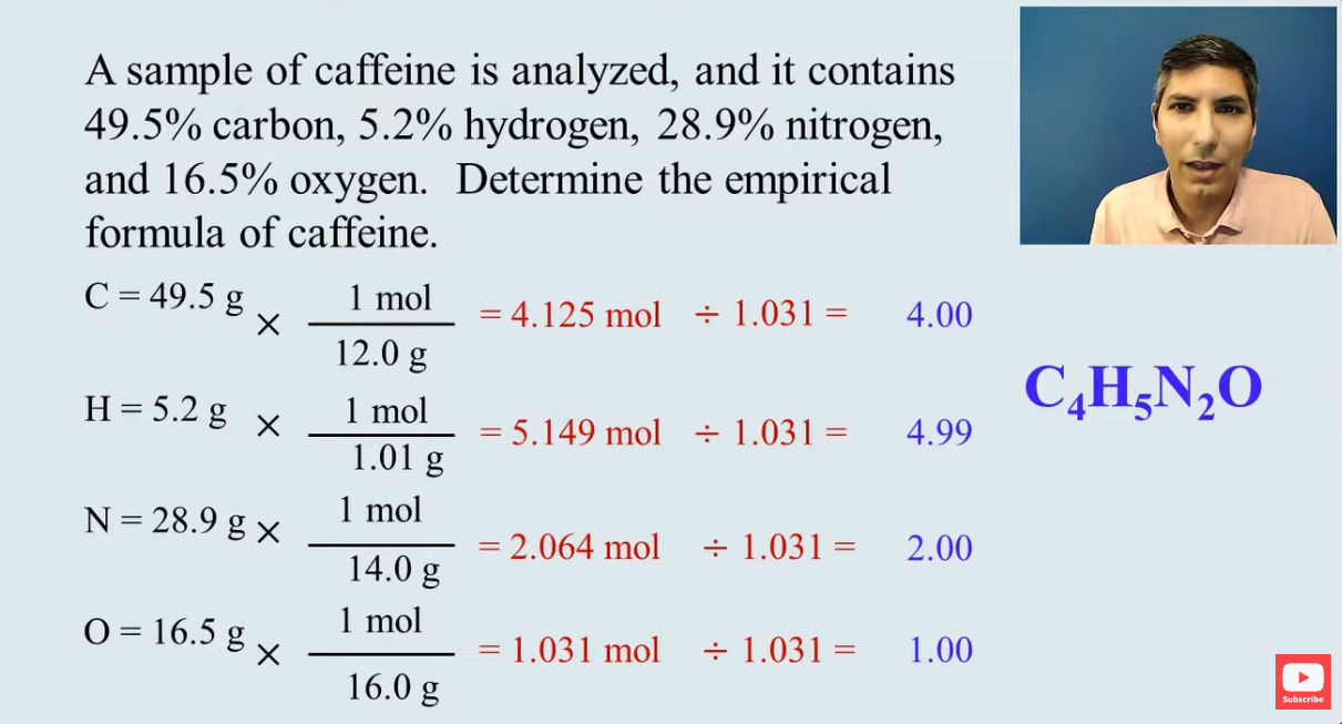 <p>Too find an empirical formula, you can think of it as you having 100 grams of a substance. So 49.5% would be 49.5 grams. You then multiply by the molar mass of each element and the smallest one is what you divide each output by. Those are the subscripts.</p>