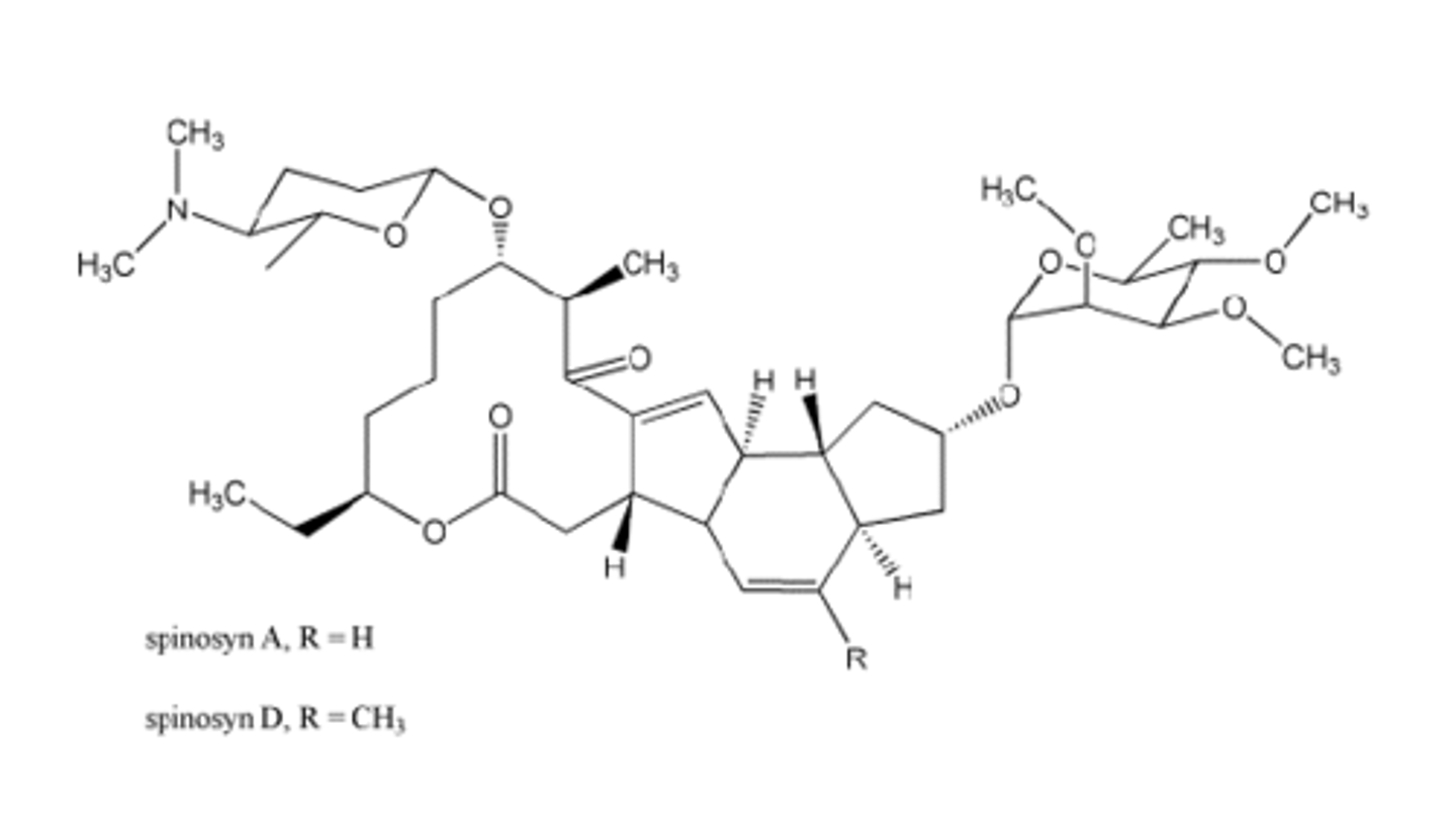 <p>ACh receptor agonist that results in CNS excitation, paralysis, and death of lice</p>