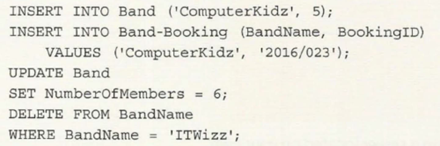 <p>Used when a database is first created, to populate the tables with data. It can then be used for ongoing maintenance.</p><p>Main use is to obtain data from a database using a query</p>