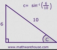 An inverse trigonometric ratio abbreviated as sin-1