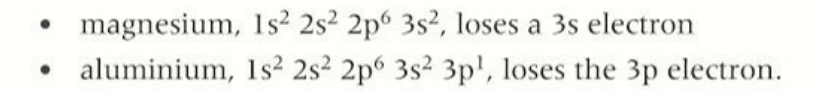 <p>first ionisation energy decreases from 2 to 3 because the<strong> valence electron(3p) is removed from a higher energy leve</strong>l than in group 2 so magnesium has a higher first ionisation energy than aluminium. </p>