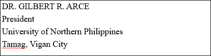 <ul><li><p>typed four to eight spaces below the date line</p></li></ul>