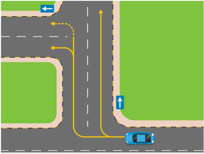 <p>if wanting to turn left immediatly after, keep to utmost left lane</p>