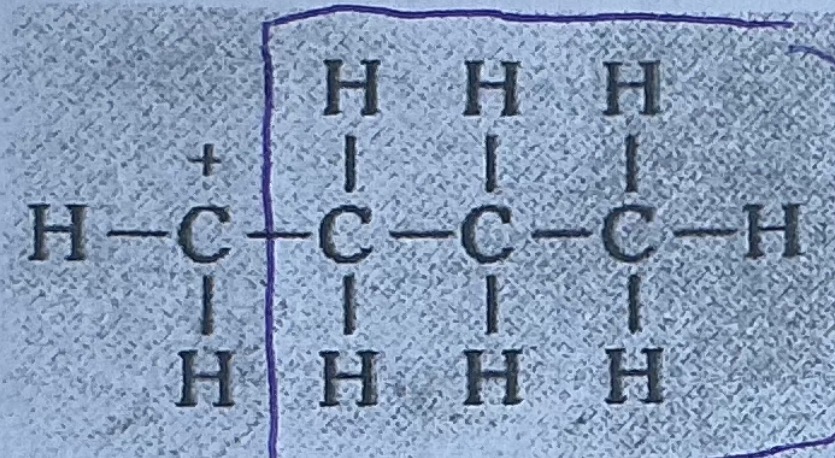 <p>One alkyl group attached to the carbon with the positive charge </p>