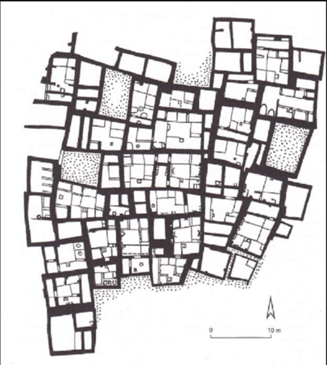 <p>-covers 32 acres , partly excavated between 1961-1963. The site may have been chosen for settlement because it was close to sources of obsidian</p>