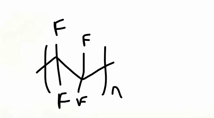 <p>polytetrafluoroethylene PTFE : hydrophobic, teflon</p>