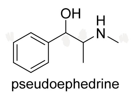 <p>Identify the chirality centres in pseudoephedrine </p>