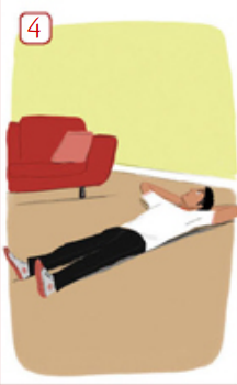 <p>What are these people doing? Use these verbs to complete the sentences:</p><p>— He is ____ on the floor </p>