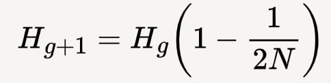 <p>create equation to predict expected loss of heterozygosity over time <span style="font-size: 1.6rem; font-family: Arial, sans-serif, Inter, ui-sans-serif, system-ui, -apple-system, BlinkMacSystemFont, &quot;Segoe UI&quot;, Roboto, &quot;Helvetica Neue&quot;, &quot;Noto Sans&quot;, &quot;Apple Color Emoji&quot;, &quot;Segoe UI Emoji&quot;, &quot;Segoe UI Symbol&quot;, &quot;Noto Color Emoji&quot;;">(result of genetic drift)</span></p><p><span style="font-size: 1.6rem; font-family: Arial, sans-serif, Inter, ui-sans-serif, system-ui, -apple-system, BlinkMacSystemFont, &quot;Segoe UI&quot;, Roboto, &quot;Helvetica Neue&quot;, &quot;Noto Sans&quot;, &quot;Apple Color Emoji&quot;, &quot;Segoe UI Emoji&quot;, &quot;Segoe UI Symbol&quot;, &quot;Noto Color Emoji&quot;;">performs reasonably well despite population size</span></p>