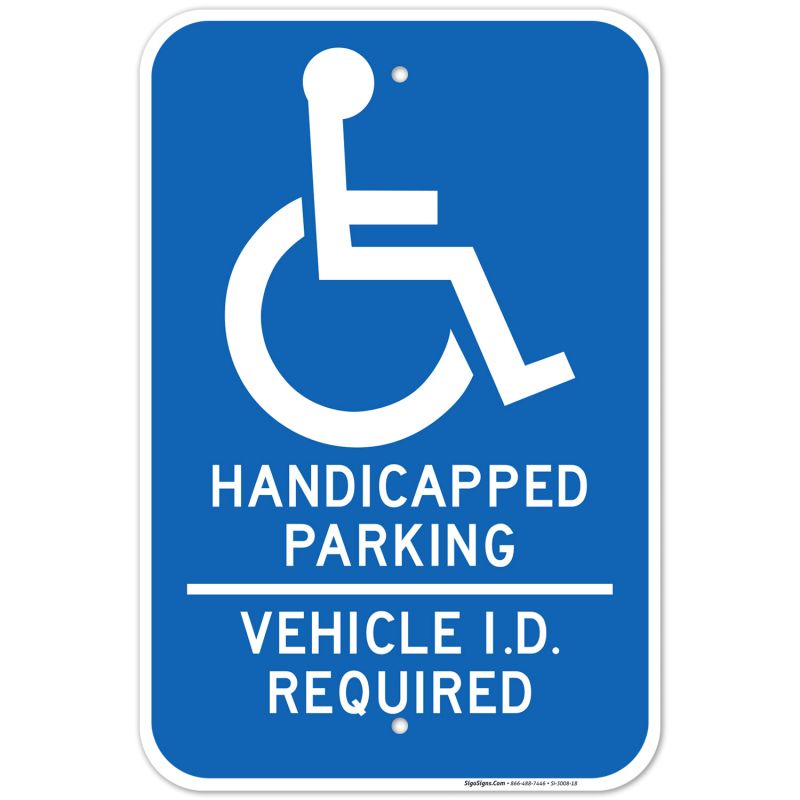 Parking spaces posted with a blue “handicapped parking” sign are reserved for vehicles displaying disability license plates or a disability parking permit.