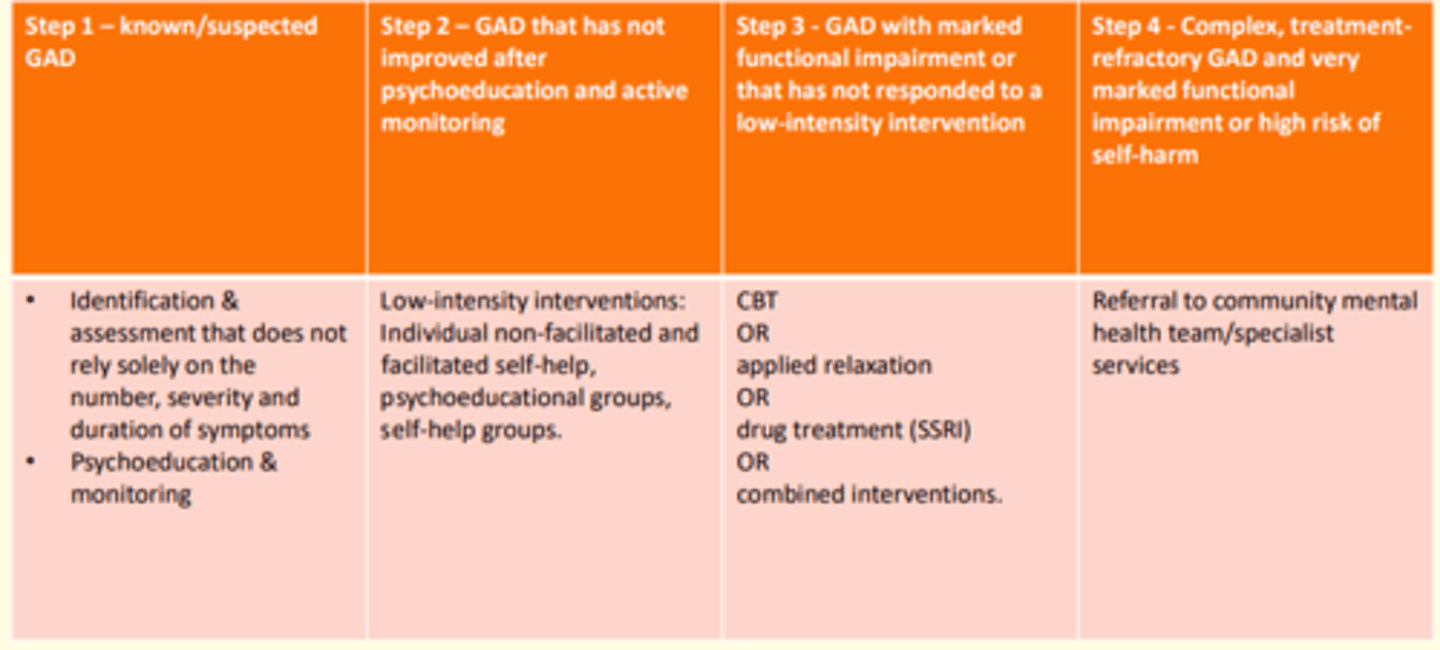 <p>- Identification &amp; assessment that does not solely rely on number, severity &amp; duration of symptoms</p><p>- Psychoeducation, monitoring</p>