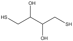 <p>C4H10O2S2</p><ul><li><p>sulfhydryl reducing agent</p></li></ul><p></p>
