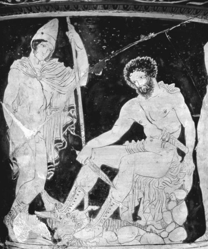 <p>Who stands to the left with cloak and traveler’s cap? (Figure 11.1)</p>