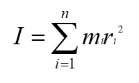 <p>n indicates the number of parts in the body<br>m<sub>i</sub> is the mass of each part<br>r<sub>i</sub> is the distance of each part to the axis of rotation</p>
