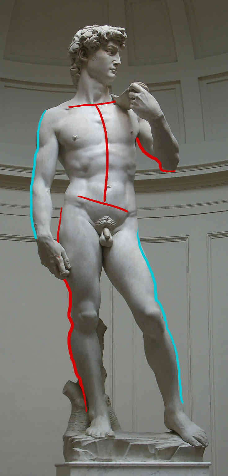 <p>The disposition of the human figure in which one part is turned in opposition to another part (usually hips and legs one way, shoulders and chest another), creating a counterposition- ing of the body about its central axis. Sometimes called “weight shift” because the weight of the body tends to be thrown to one foot, creating tension on one side and relaxation on the other.</p>