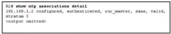 Refer to the exhibit. Routers R1 and R2 are connected via a serial link. One router is configured as the NTP master, and the other is an NTP client. Which two pieces of information can be obtained from the partial output of the show ntp associations detail command on R2? (Choose two.)

    Both routers are configured to use NTPv2.
    Router R1 is the master, and R2 is the client
    The IP address of R2 is 192 168.1.2.
    Router R2 is the master, and R1 is the client
    The IP address of R1 is 192.168.1.2