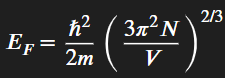 <p>Planck constant, </p><p><span>𝑚&nbsp;</span><span style="background-color: transparent; font-size: 1.6rem;"><span>is the mass of the fermion, and</span></span></p><p><span>𝑛&nbsp;</span><span style="background-color: transparent; font-size: 1.6rem;"><span>is the number density of fermions per unit volume.</span></span></p>