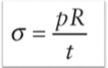 <p>σ: hoop stress or circumferential stress</p><p>p: internal pressure</p><p>R: radius</p><p>t: wall thickness</p>
