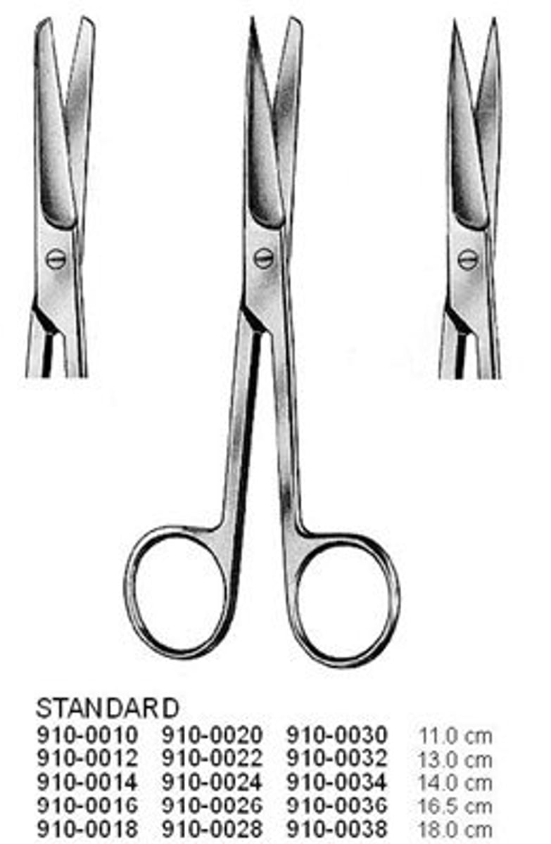 <p>Heavy-duty, Each scissor has a specific function</p><p>Curved or Straight</p><p>Blunt-Blunt, Blunt-Sharp, Sharp-Sharp</p>