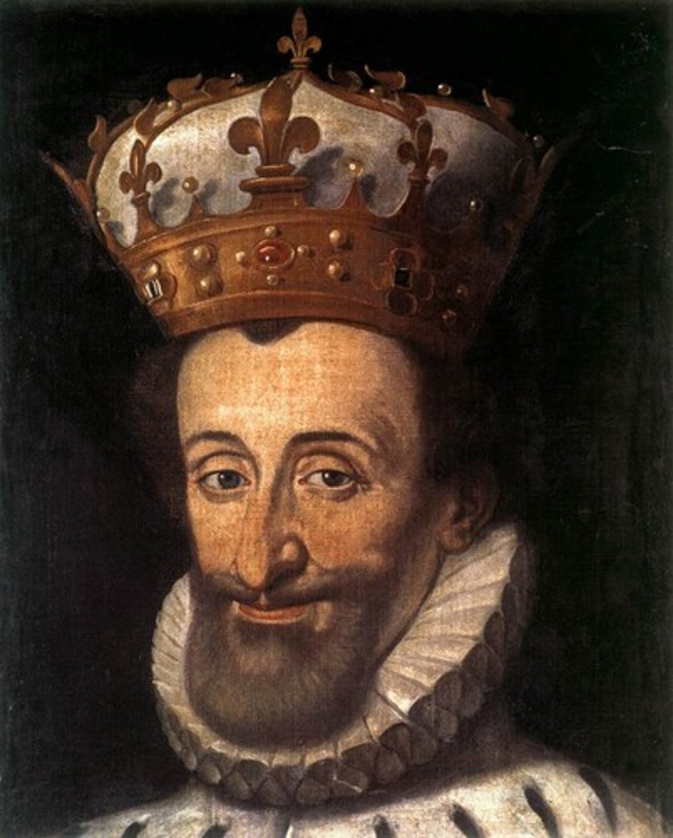 <p>(1589-1610) - Formerly Henry of Navarre; ascended the French throne as a convert to Catholicism. Surrived St. Bartholomew Day, signed Edict of Nantes, quoted as saying "Paris is worth a mass."</p>