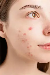<p><strong>small red bumps on the skin</strong> caused by clogged pores.</p>