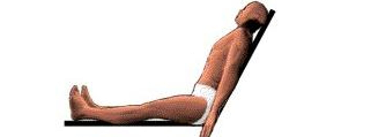 <p>sitting with the back at about a 45° angle</p><p>common for comfort and easier breathing</p>