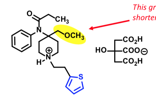 <p>Flexible Opioid receptor agonist <br><span>600-800x the potency of morphine </span></p><p><span>Full mu agonist<br>Rapid onset, short duration<br>Half life ~ 15-20 min</span></p><p><span>Shorter post-anesthesia recovery</span></p><p><span>Use: IV adjunct to anesthesia in opioid tolerant/dependent patients</span></p>