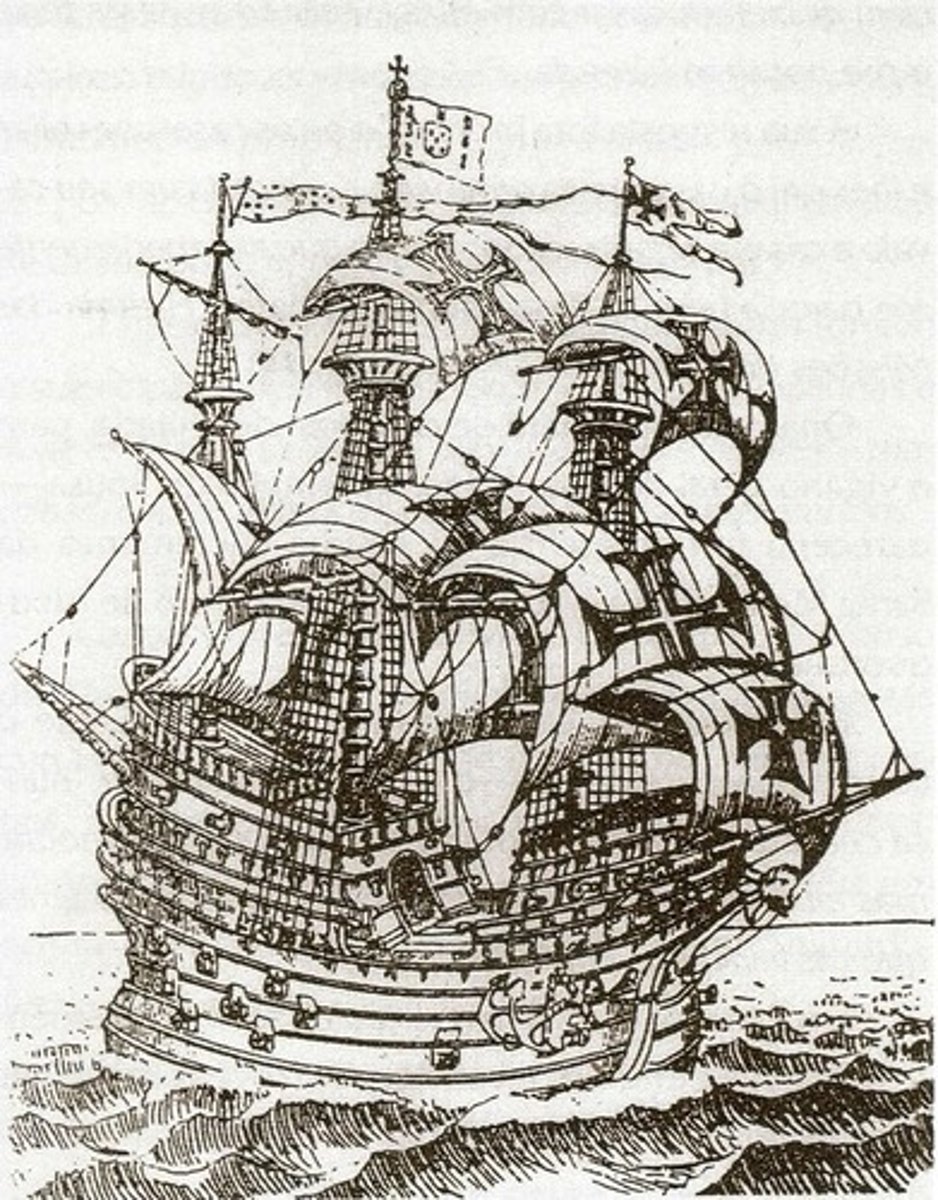 <p>Large Portuguese ship used for ocean travel</p>