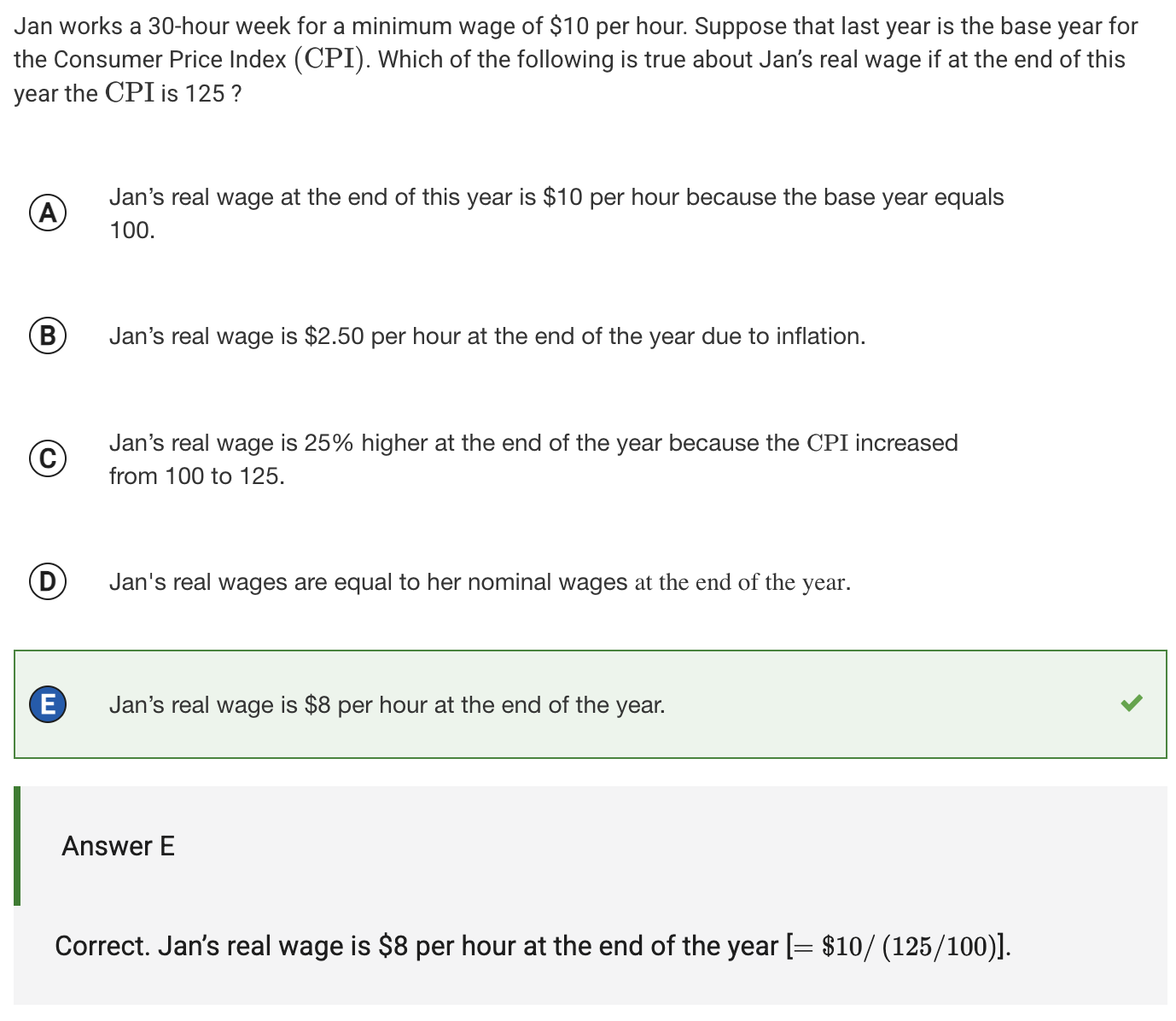 <p>the purchasing power of one’s wages compared to a base year (use CPI as a comparison)</p><p>(APC example in image)</p>