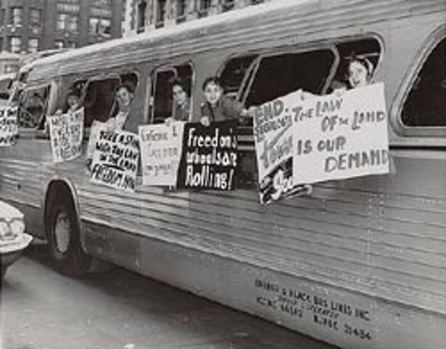 <p>Group of civil rights workers who took bus trips through southern states in 1961 to protest illegal bus segregation</p>