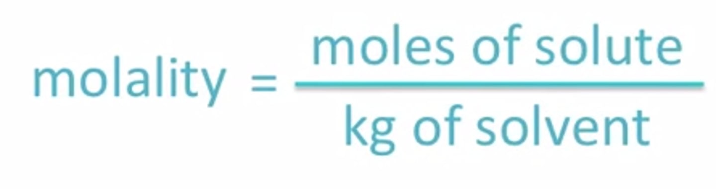 <p>moles of solute/kg of solvent (mol/kg)</p>