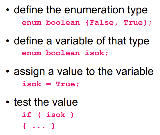 A set of user-defined integer constants. Values start at 0 and increment by one by default.
