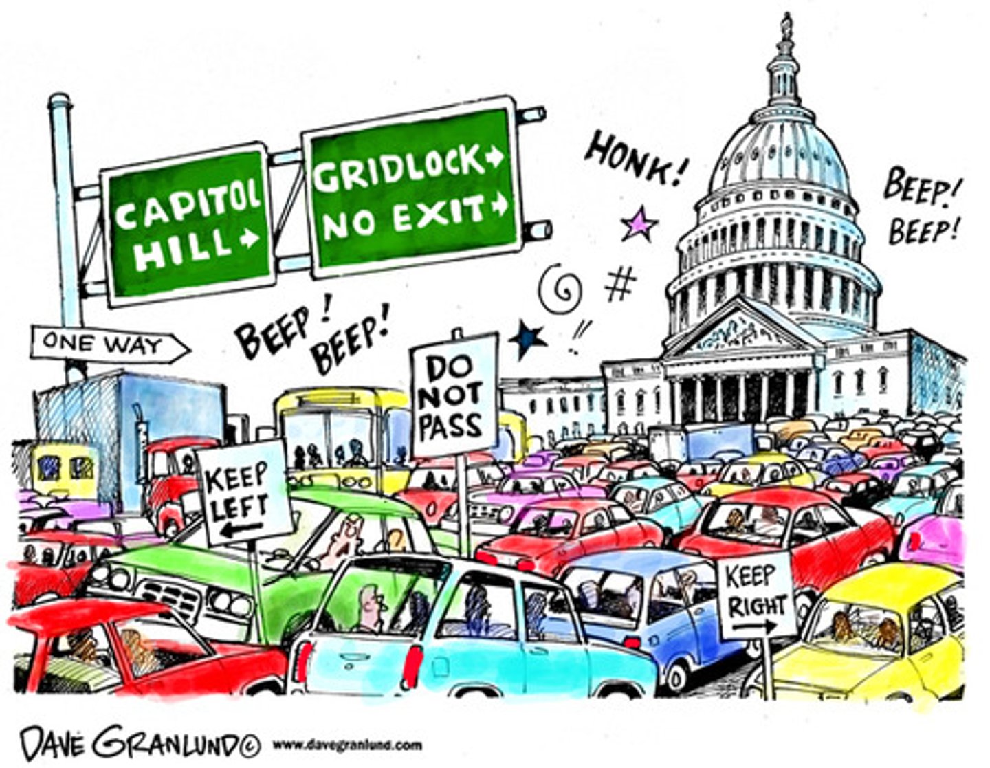 <p>A situation in US politics where the president and congress are equally powerful, constantly preventing each other from acting, resulting in difficulty in passing legislation.</p>