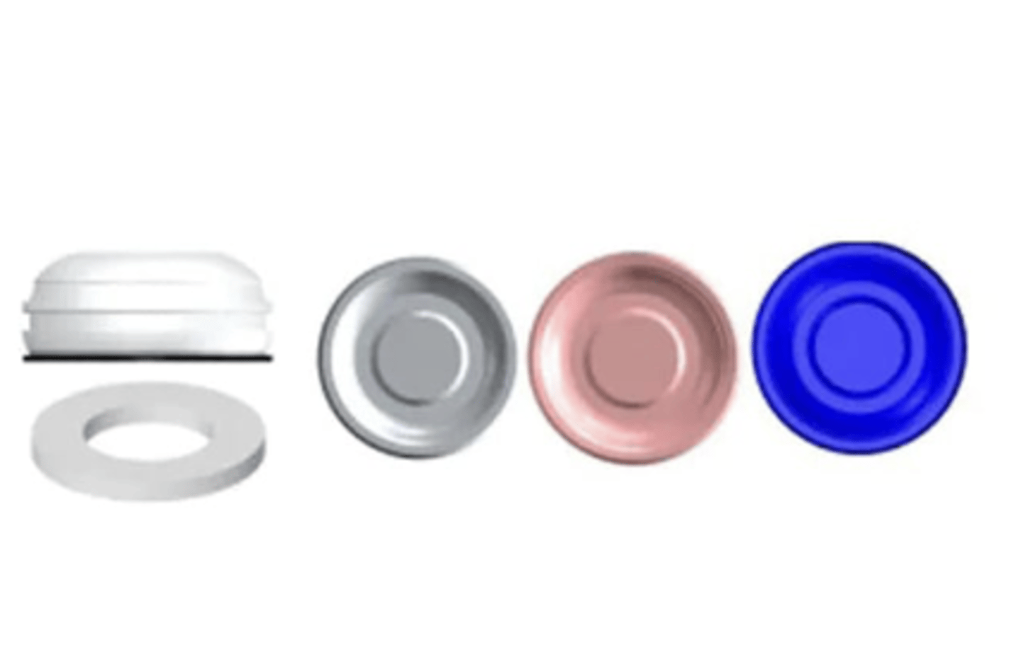 <p>For the locator attachment (standard retention), you will obtain a product showed in picture below. Select correct sentence (Select one).</p><p>A. White is the weakest retention attachement</p><p>B. Pink is the weakest retention attachment</p><p>C. Black processing male can be used for the definitive attachment</p><p>D. Blue is the weakest retention attachment</p>