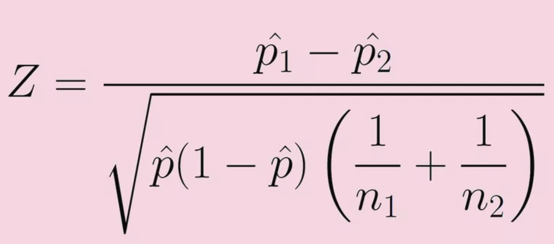 <p>-p hat = pooled proportion x1 + x2 / n1 + n2</p>