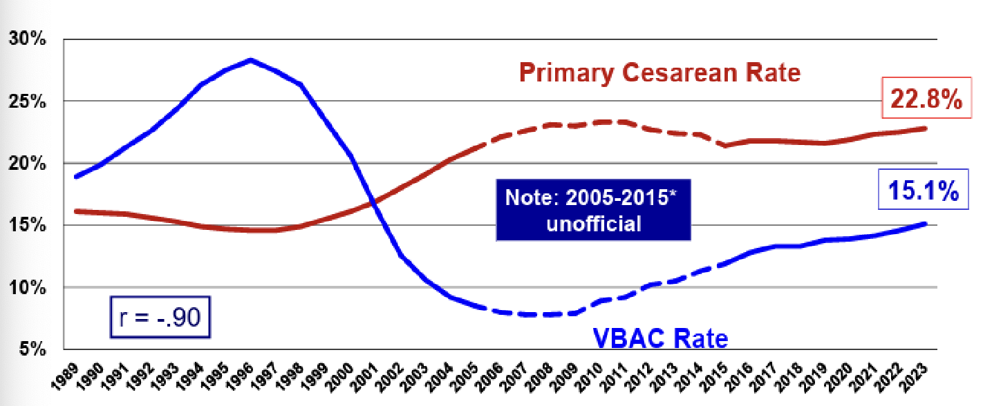 <p>Primary cesarean rate went up and VBAC rate went down</p>