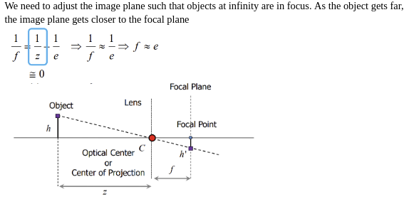 <p></p><p><span>This is known as Pinhole Approximation and the relation between the image and object becomes:</span></p><img src="https://lh7-rt.googleusercontent.com/docsz/AD_4nXf4xrZKmi1gZLNssHcB8_Lp7f3pLKmowT0QiyuPnkmeA_plv8B-SRVbdhOivDxFYWnHo5eYQ3S2LTYUaqr4E2E5KamYr9690mQOfyY193Dg9uzZl-LVADwQlL9TpFYAOn2Rl6xb0w?key=DhEqn4xz_AzmXFnvksPcLkwz" data-width="100%" data-align="center"><p><span>. So Pinhole Approximation can be used to measure the distance between camera and object.</span></p>