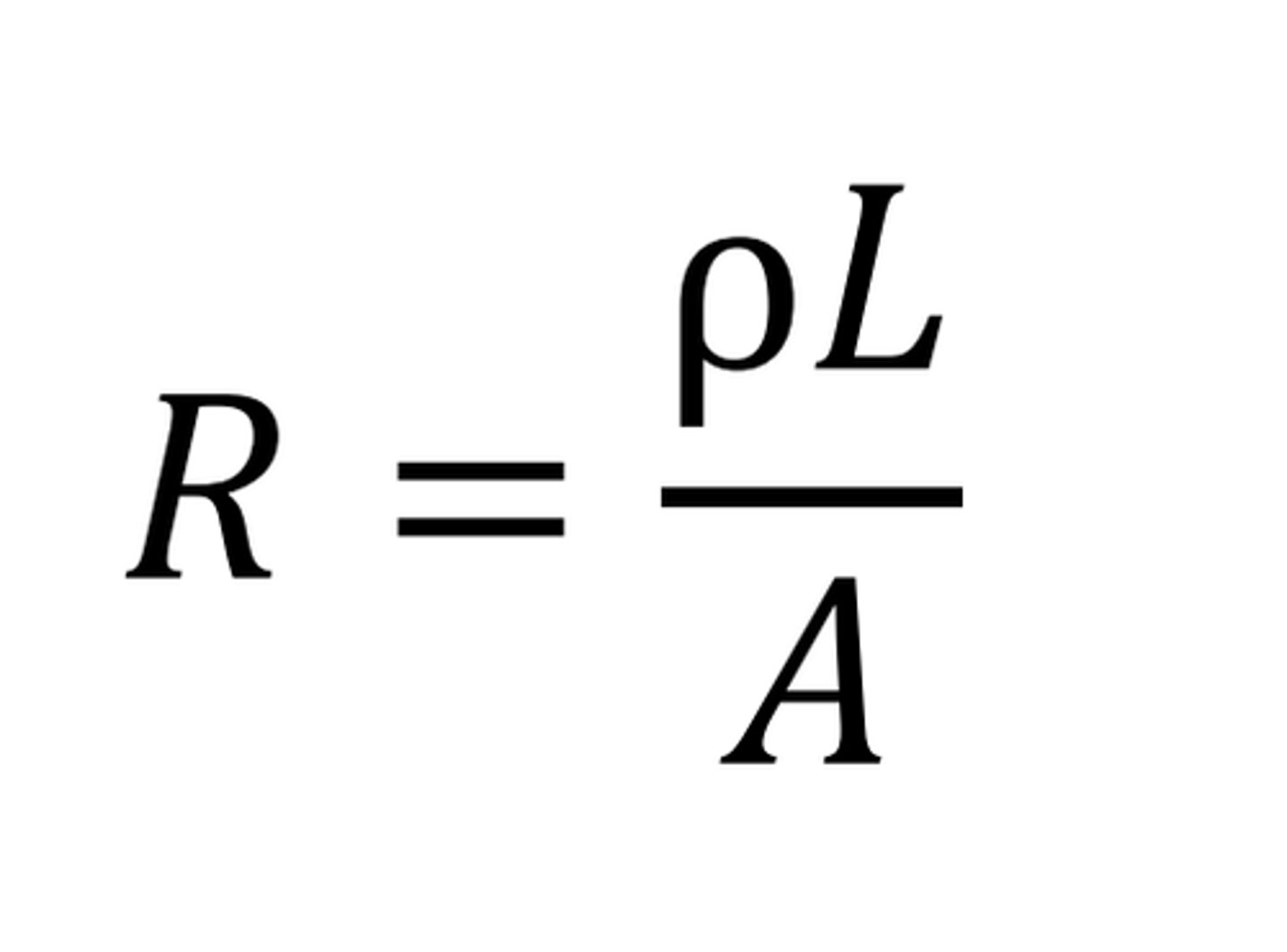 <p>ρ = resistivity</p><p>A = cross sectional area</p><p>L = length</p>