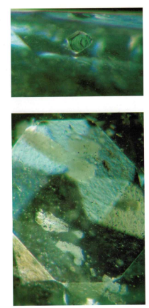 <ul><li><p>Biotite mica</p></li><li><p>Thin liquid films (like paving stones)</p></li><li><p>Pyrite, talc, chromite, limonite, dolomite, calcite</p></li></ul>