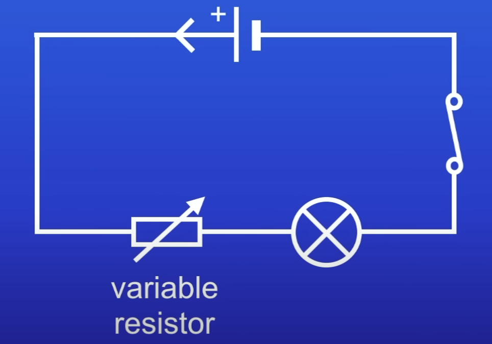 <p>What is a variable resistor used for in this circuit?</p>