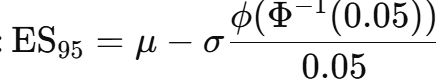 <p>Excel: <code>=mu - sigma*NORM.S.DIST(NORM.S.INV(0.05);FALSE)/0.05</code></p>