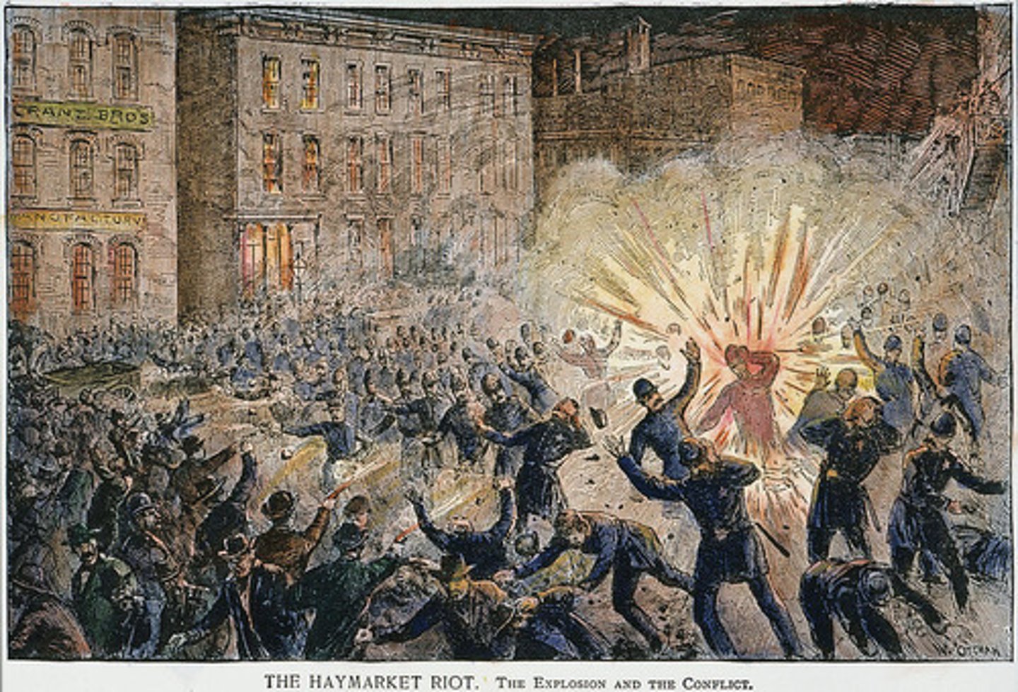 <p>A May Day rally that turned violent when someone threw a bomb into the middle of the meeting, killing several dozen people. Eight anarchists were arrested for conspiracy contributing to the disorder, although evidence linking them to the bombing was thin. Four were executed, one committed suicide, and three were pardoned in 1893.</p>