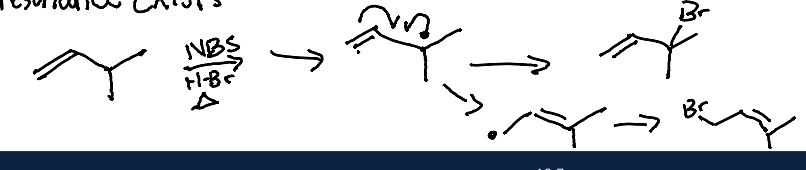 <p>The more stable alkene in Allyic Radical Halogenation</p>