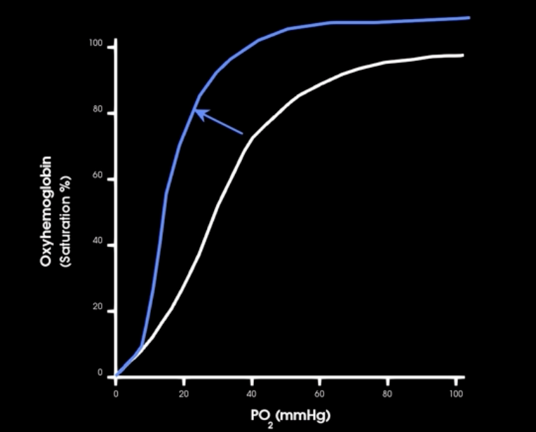 <p>how does decrease in temp affect hgb-o2 affinity</p>