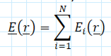 <p>The total field, <strong>E</strong>( <strong>r</strong> ), due to the individual electric fields associated to different individual charged particles, <strong>E</strong>_i ( <strong>r</strong> ), is obtained by adding together (or superposing) all the fields</p>
