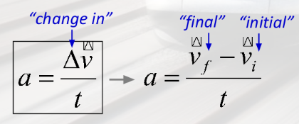<p>change in velocity per unit time</p>